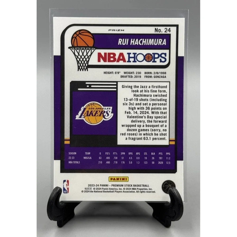 Los Angeles Lakers Rui Hachimura 2023-24 Panini NBA Hoops Premium‎ Stock Prizm